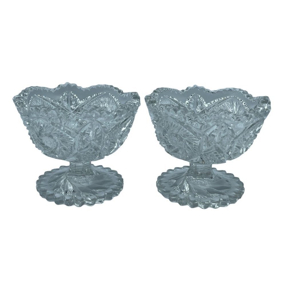 Vintage pair of Clear glass pedestal Candy/ Dessert dishes (Set of 2)